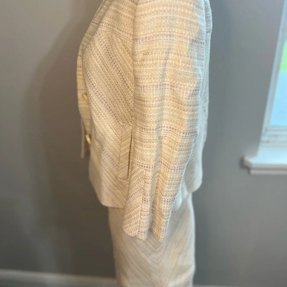 Brooks Brothers skirt suit woman 2 4 cream Silver Pink NWT Jacquard Cropped set